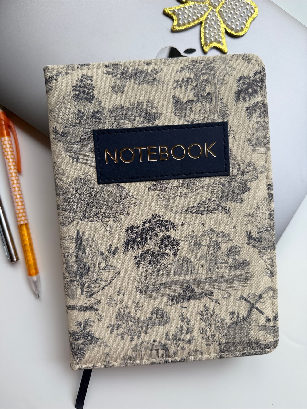 Onedesign Home Toile de Jouy Notebook Gold Gilded Edges Hardcover Journal